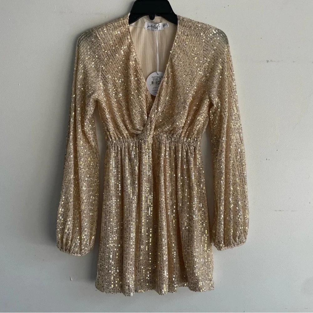 New! Petal & Pup Gold Sequin Mini Dress With Belt 33124 — image 7 of 8